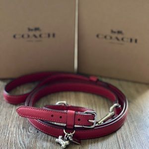 Coach Bone Red Crossgrain leather small dog collar and matching leash.